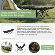 Camping Bed Elevated Cot with Mattress Foldable Outdoor Adult Sleeping V63-952811
