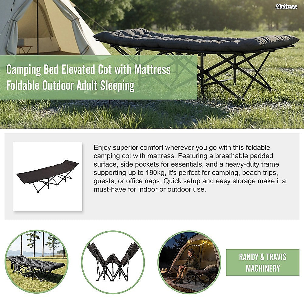 Camping Bed Elevated Cot with Mattress Foldable Outdoor Adult Sleeping V63-952811