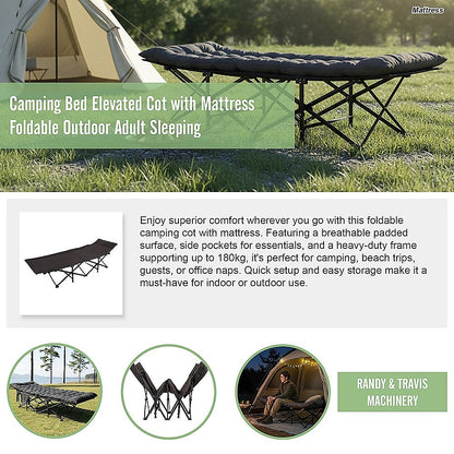 Camping Bed Elevated Cot with Mattress Foldable Outdoor Adult Sleeping V63-952811
