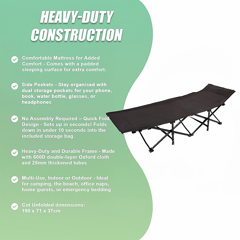 Camping Bed Elevated Cot with Mattress Foldable Outdoor Adult Sleeping V63-952811