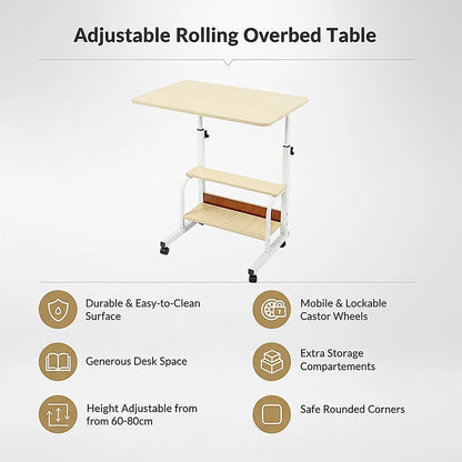 Height Adjustable Rolling Overbed Table 60cm Mobile Computer Desk V63-952821