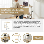 Height Adjustable Rolling Overbed Table 60cm Mobile Computer Desk V63-952821