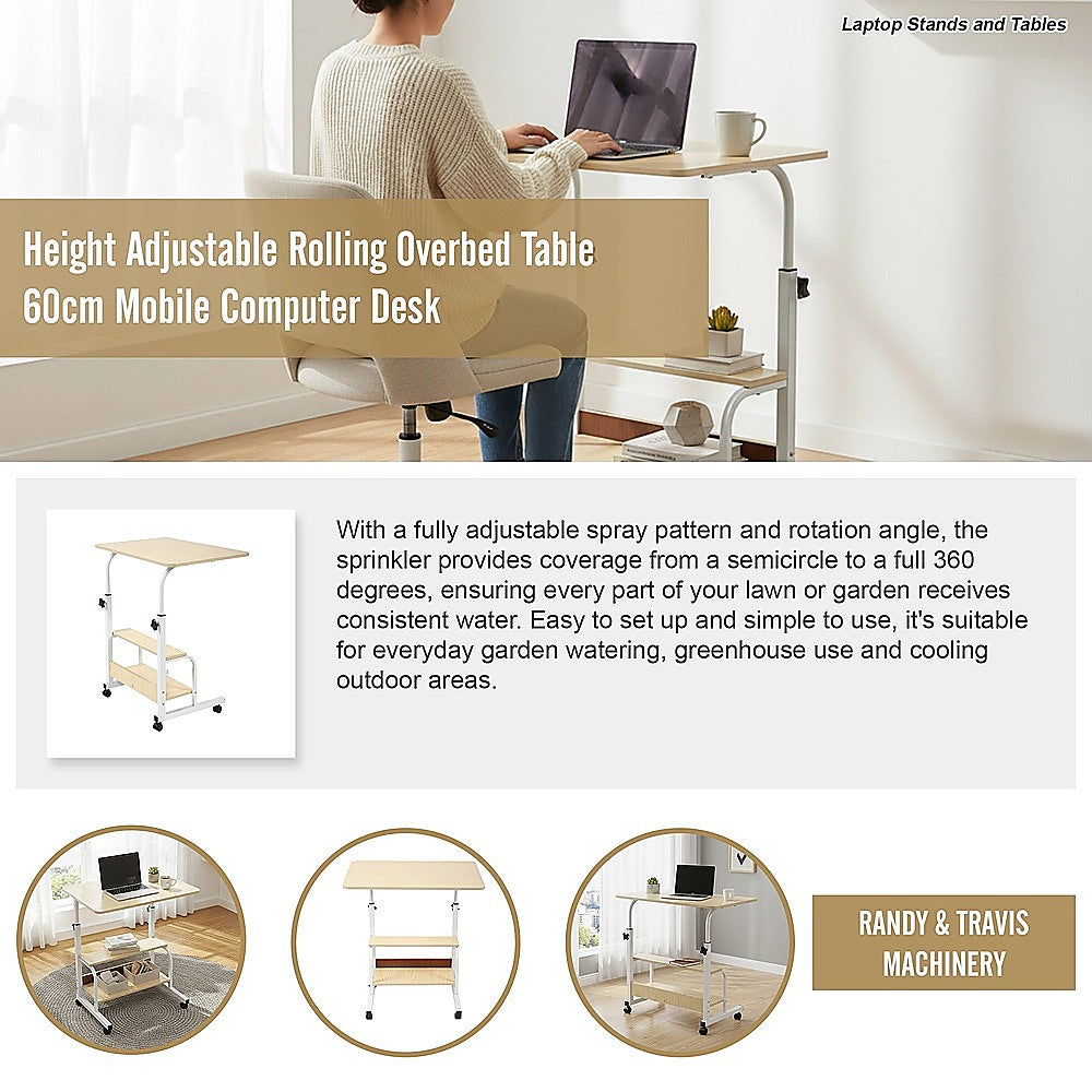 Height Adjustable Rolling Overbed Table 60cm Mobile Computer Desk V63-952821