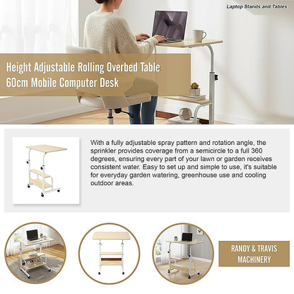 Height Adjustable Rolling Overbed Table 60cm Mobile Computer Desk V63-952821