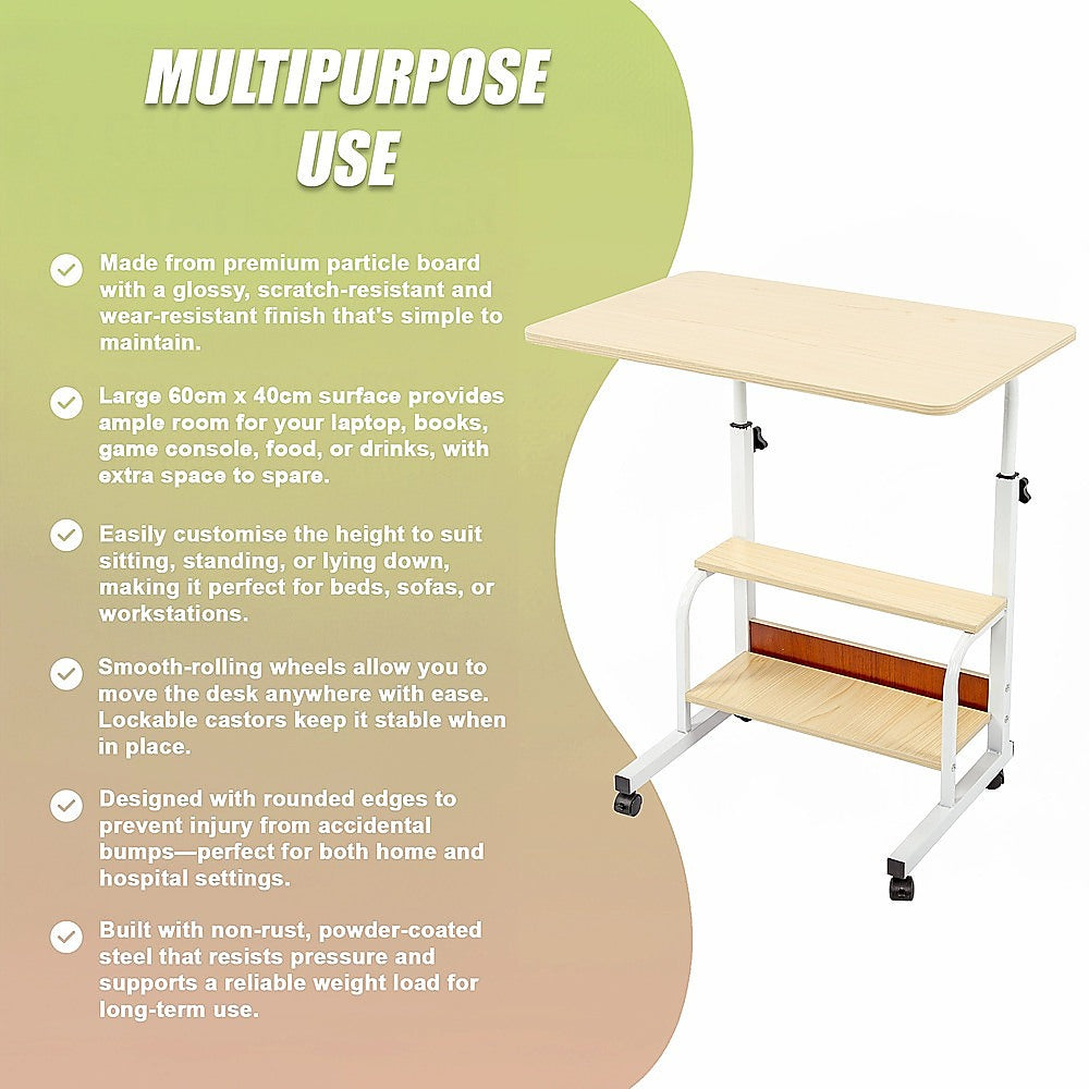 Height Adjustable Rolling Overbed Table 60cm Mobile Computer Desk V63-952821