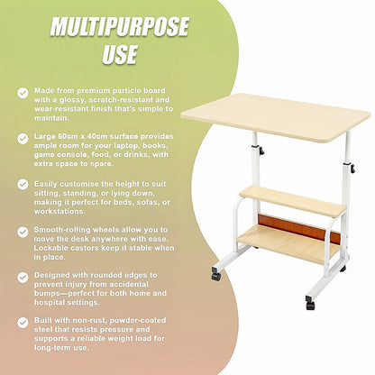 Height Adjustable Rolling Overbed Table 60cm Mobile Computer Desk V63-952821