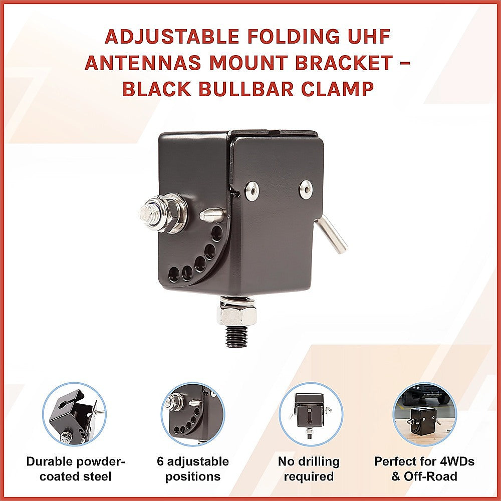 Adjustable Folding UHF Antennas Mount Bracket - Black Bullbar Clamp V63-952831