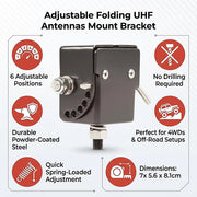 Adjustable Folding UHF Antennas Mount Bracket - Black Bullbar Clamp V63-952831