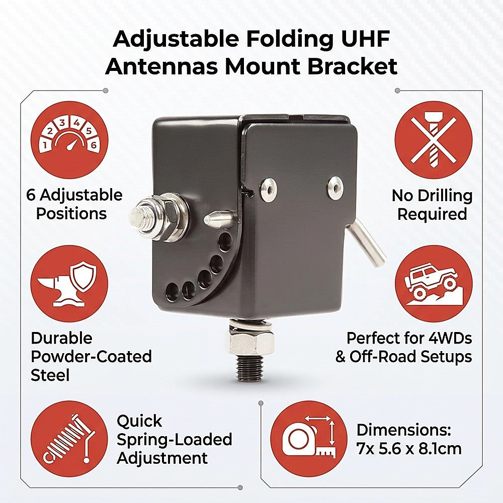 Adjustable Folding UHF Antennas Mount Bracket - Black Bullbar Clamp V63-952831