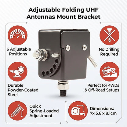 Adjustable Folding UHF Antennas Mount Bracket - Black Bullbar Clamp V63-952831