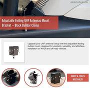 Adjustable Folding UHF Antennas Mount Bracket - Black Bullbar Clamp V63-952831