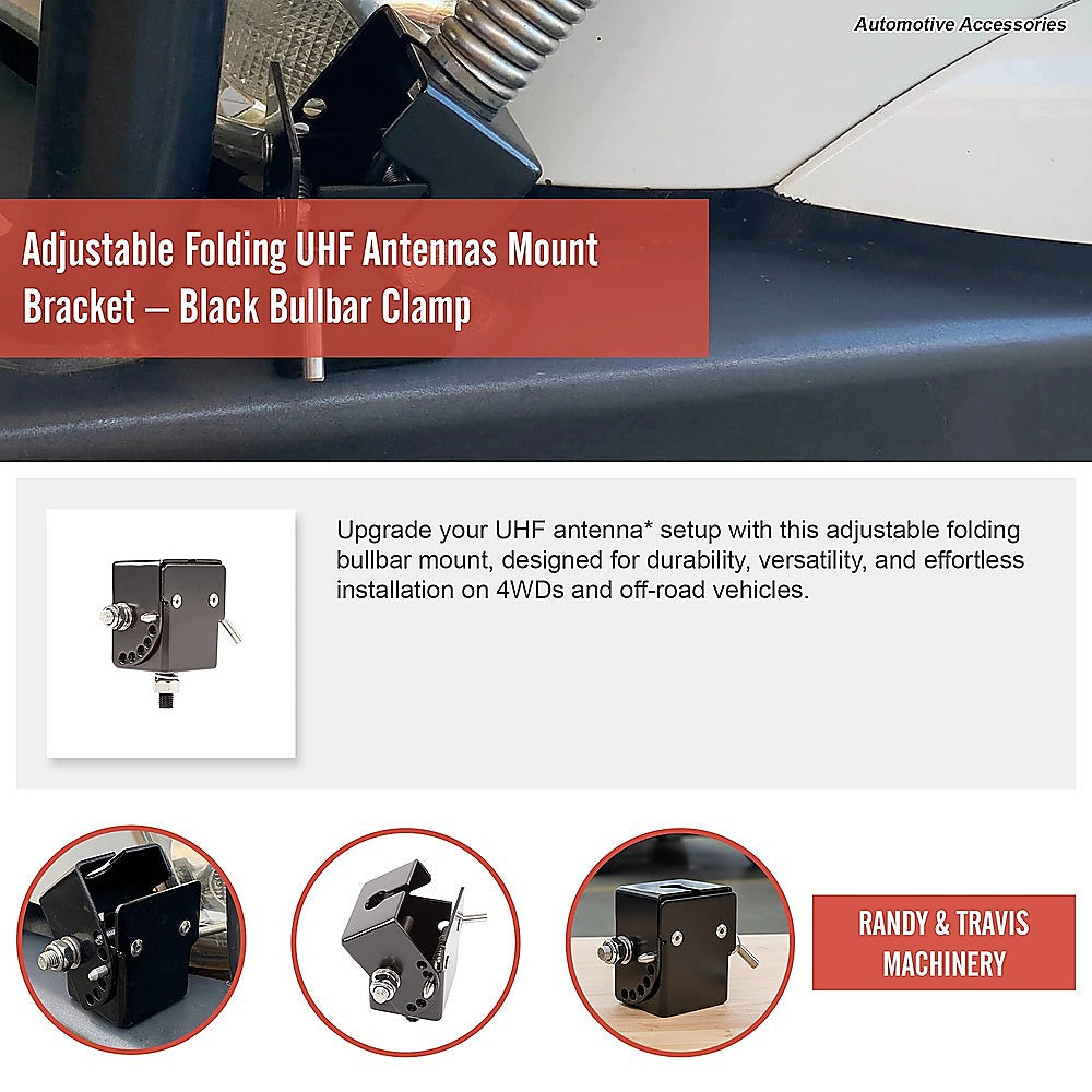 Adjustable Folding UHF Antennas Mount Bracket - Black Bullbar Clamp V63-952831