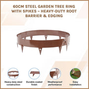 60cm Steel Garden Tree Ring with Spikes - Heavy-Duty Root Barrier & Edging V63-952841
