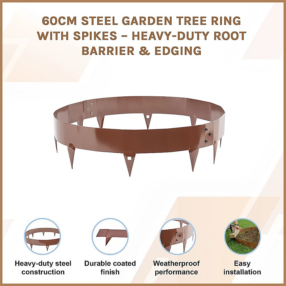 60cm Steel Garden Tree Ring with Spikes - Heavy-Duty Root Barrier & Edging V63-952841