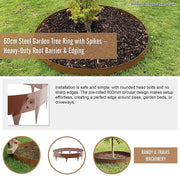 60cm Steel Garden Tree Ring with Spikes - Heavy-Duty Root Barrier & Edging V63-952841