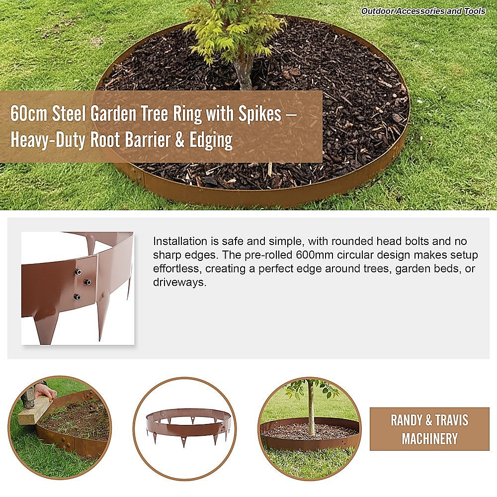 60cm Steel Garden Tree Ring with Spikes - Heavy-Duty Root Barrier & Edging V63-952841