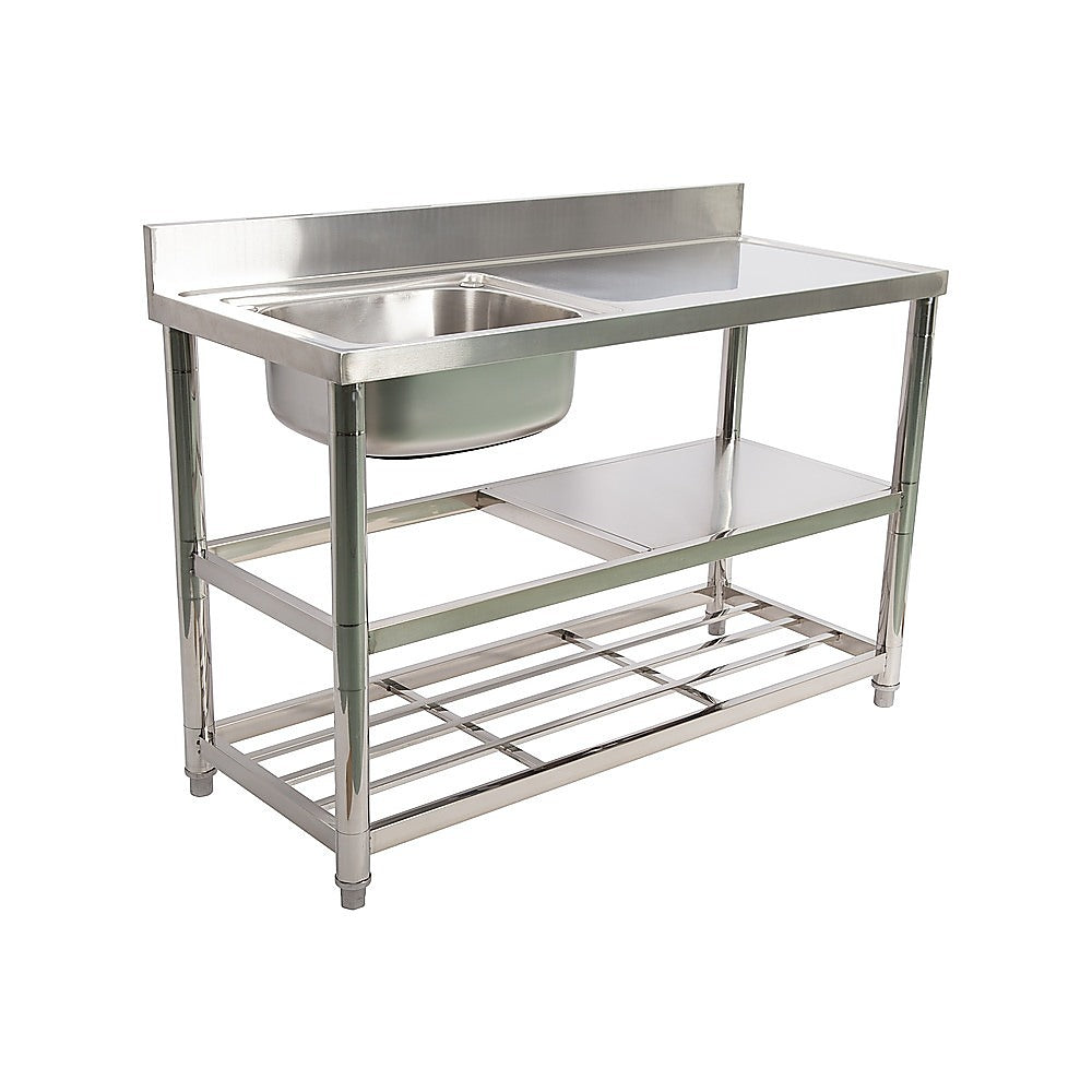 Freestanding Stainless Steel Kitchen Sink 120x50x79cm - Commercial Utility Wash Basin V63-952871