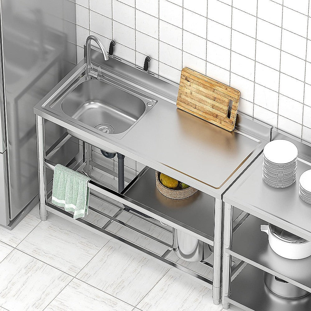 Freestanding Stainless Steel Kitchen Sink 120x50x79cm - Commercial Utility Wash Basin V63-952871