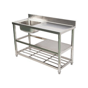 Freestanding Stainless Steel Kitchen Sink 120x50x79cm - Commercial Utility Wash Basin V63-952871