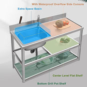 Freestanding Stainless Steel Kitchen Sink 120x50x79cm - Commercial Utility Wash Basin V63-952871