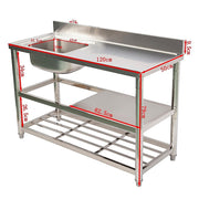 Freestanding Stainless Steel Kitchen Sink 120x50x79cm - Commercial Utility Wash Basin V63-952871