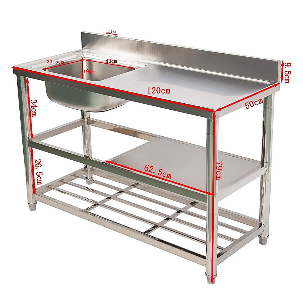 Freestanding Stainless Steel Kitchen Sink 120x50x79cm - Commercial Utility Wash Basin V63-952871
