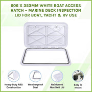 606 x 353mm White Boat Access Hatch - Marine Deck Inspection Lid for Boat, Yacht & RV Use V63-952881