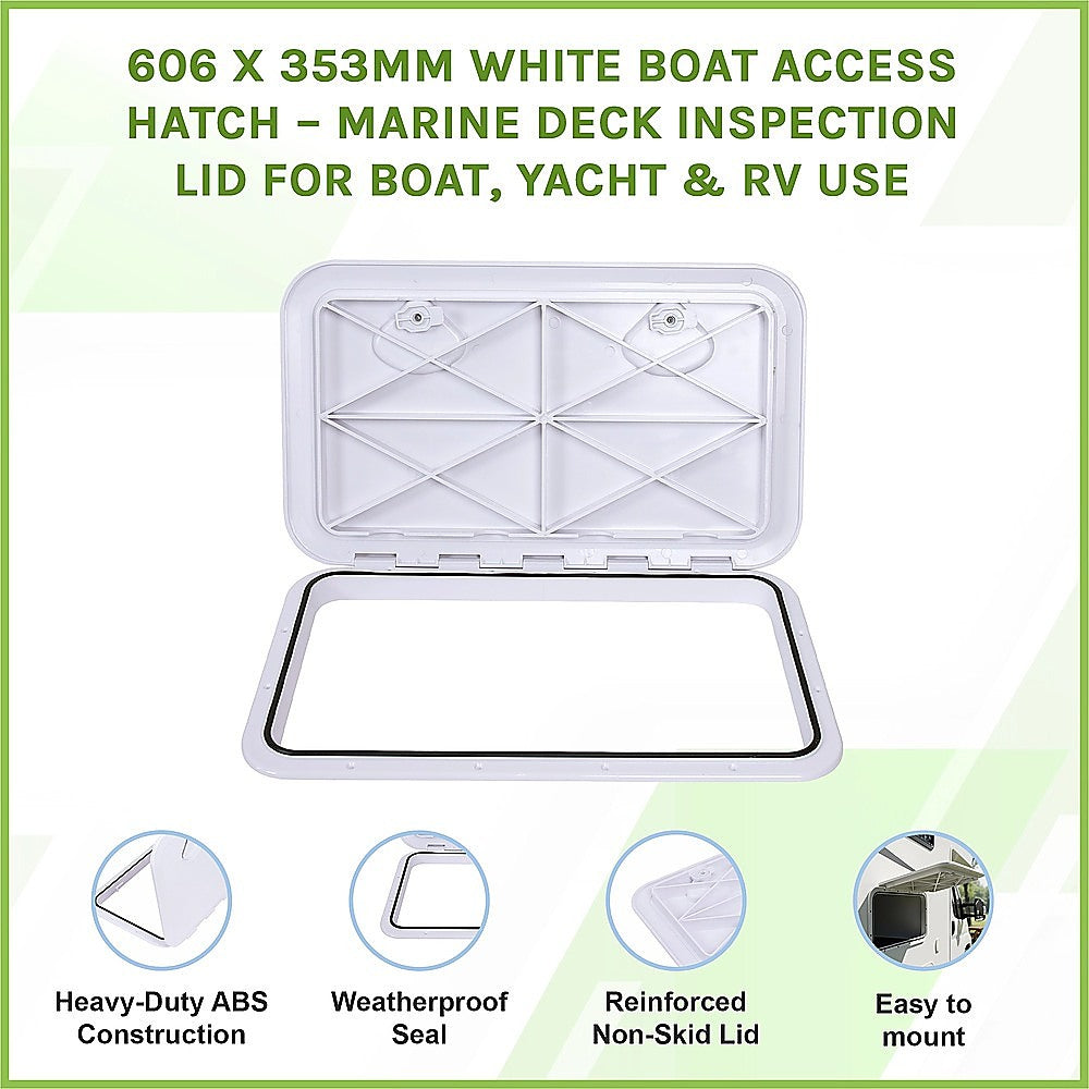 606 x 353mm White Boat Access Hatch - Marine Deck Inspection Lid for Boat, Yacht & RV Use V63-952881