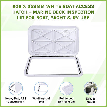 606 x 353mm White Boat Access Hatch - Marine Deck Inspection Lid for Boat, Yacht & RV Use V63-952881