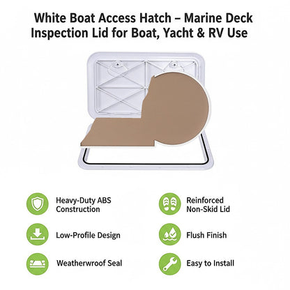 606 x 353mm White Boat Access Hatch - Marine Deck Inspection Lid for Boat, Yacht & RV Use V63-952881