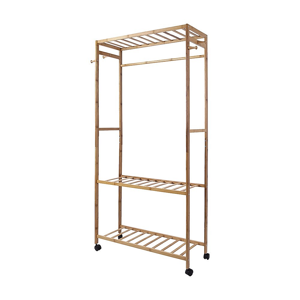Wooden Clothes Rail with Shelves & Wheels - Open Wardrobe Rack Stand V63-952891