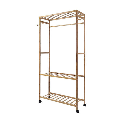 Wooden Clothes Rail with Shelves & Wheels - Open Wardrobe Rack Stand V63-952891