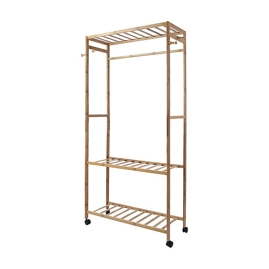 Wooden Clothes Rail with Shelves & Wheels - Open Wardrobe Rack Stand V63-952891