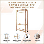 Wooden Clothes Rail with Shelves & Wheels - Open Wardrobe Rack Stand V63-952891