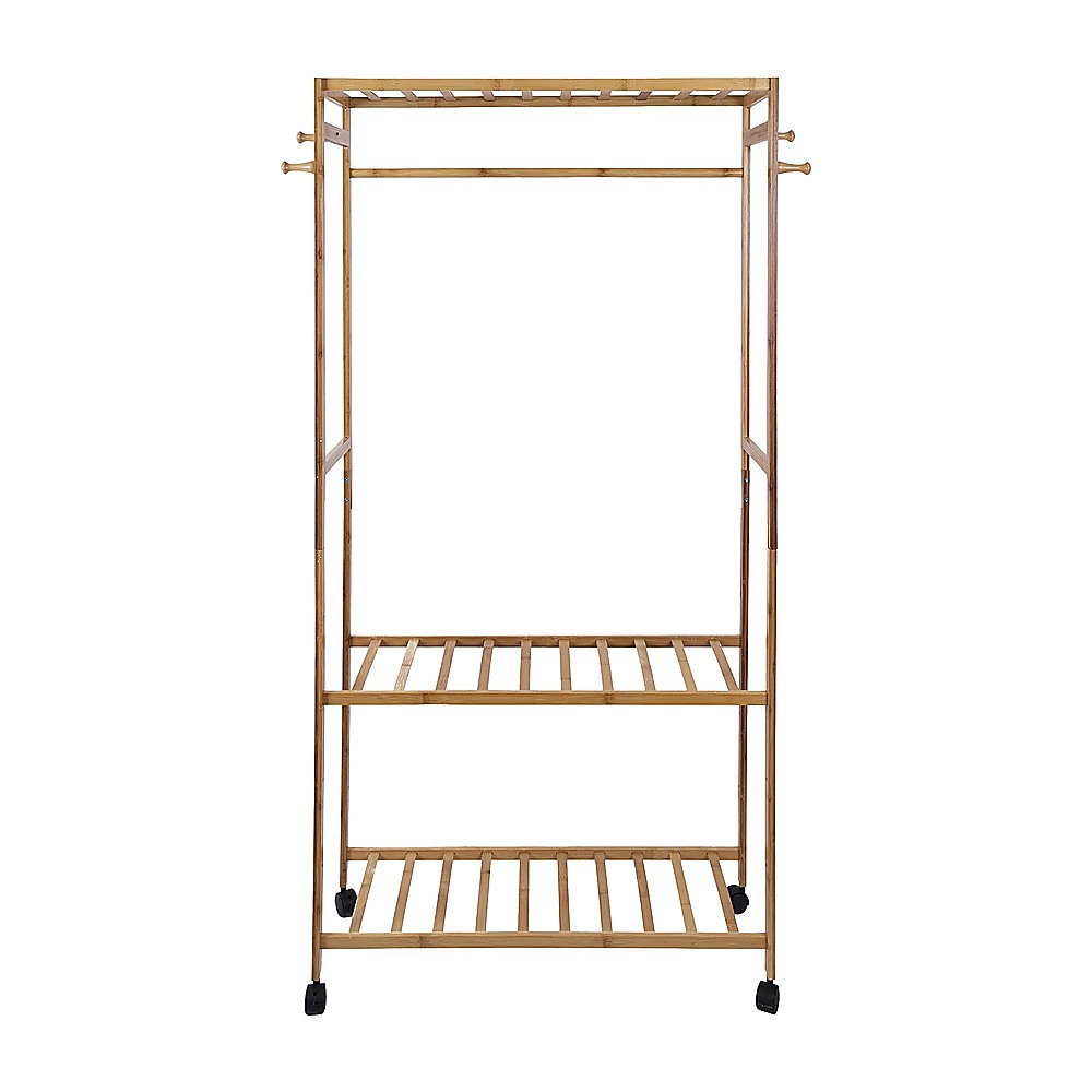 Wooden Clothes Rail with Shelves & Wheels - Open Wardrobe Rack Stand V63-952891