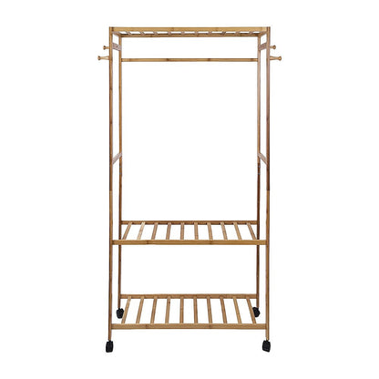 Wooden Clothes Rail with Shelves & Wheels - Open Wardrobe Rack Stand V63-952891