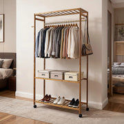 Wooden Clothes Rail with Shelves & Wheels - Open Wardrobe Rack Stand V63-952891