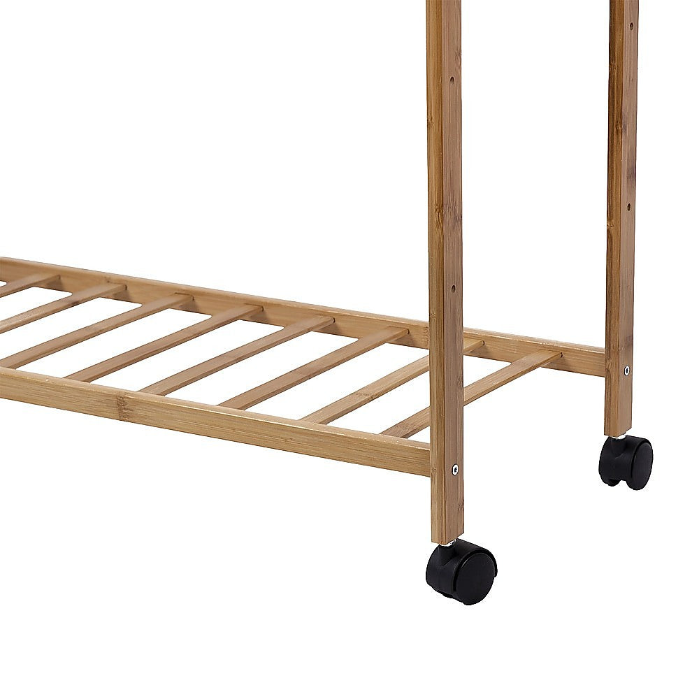 Wooden Clothes Rail with Shelves & Wheels - Open Wardrobe Rack Stand V63-952891