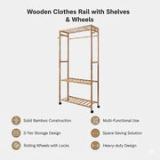 Wooden Clothes Rail with Shelves & Wheels - Open Wardrobe Rack Stand V63-952891