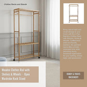 Wooden Clothes Rail with Shelves & Wheels - Open Wardrobe Rack Stand V63-952891