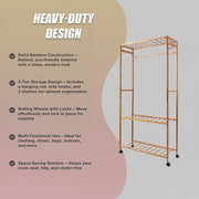 Wooden Clothes Rail with Shelves & Wheels - Open Wardrobe Rack Stand V63-952891