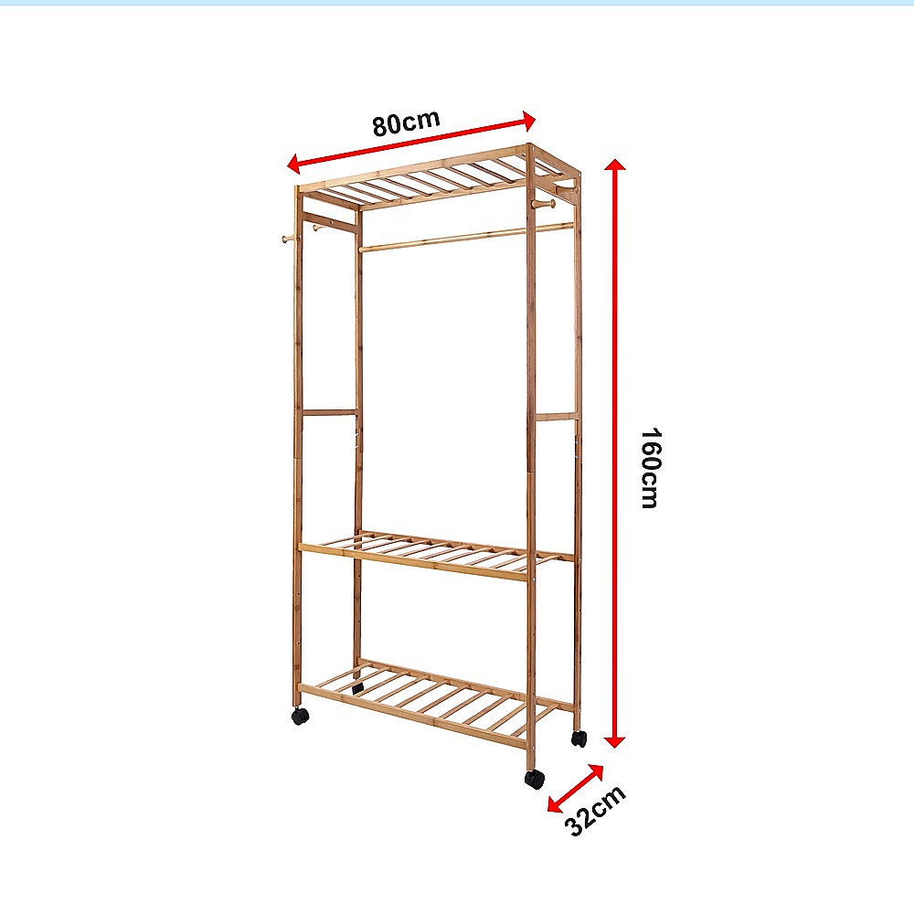 Wooden Clothes Rail with Shelves & Wheels - Open Wardrobe Rack Stand V63-952891