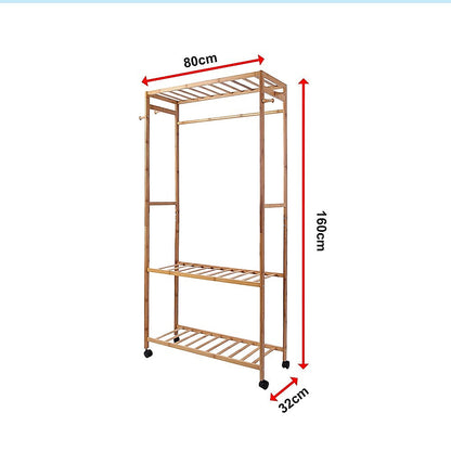 Wooden Clothes Rail with Shelves & Wheels - Open Wardrobe Rack Stand V63-952891