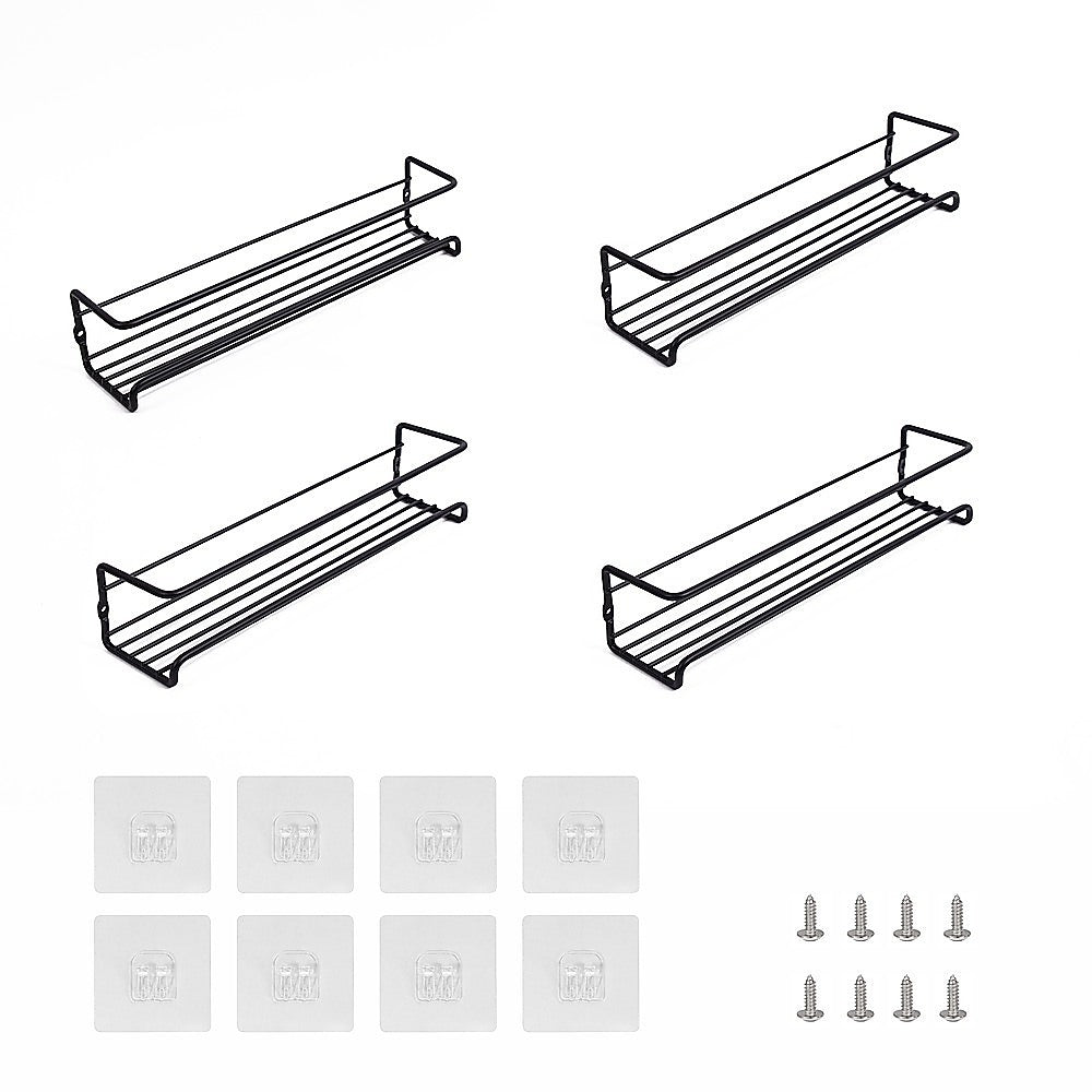 4pc Black Iron Wall Spice Rack - Kitchen Storage Shelf Set V63-952921