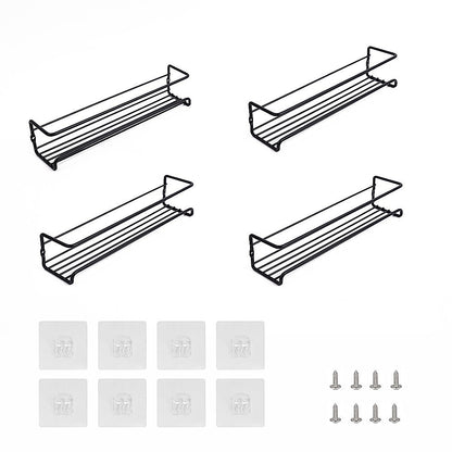 4pc Black Iron Wall Spice Rack - Kitchen Storage Shelf Set V63-952921