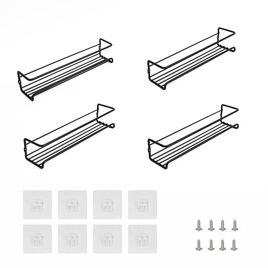 4pc Black Iron Wall Spice Rack - Kitchen Storage Shelf Set V63-952921