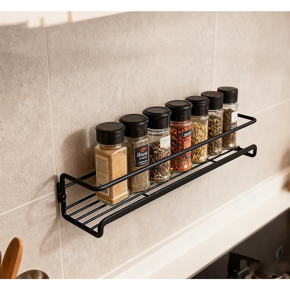 4pc Black Iron Wall Spice Rack - Kitchen Storage Shelf Set V63-952921
