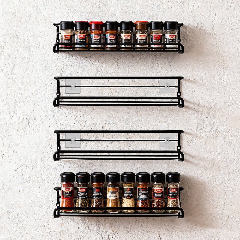 4pc Black Iron Wall Spice Rack - Kitchen Storage Shelf Set V63-952921