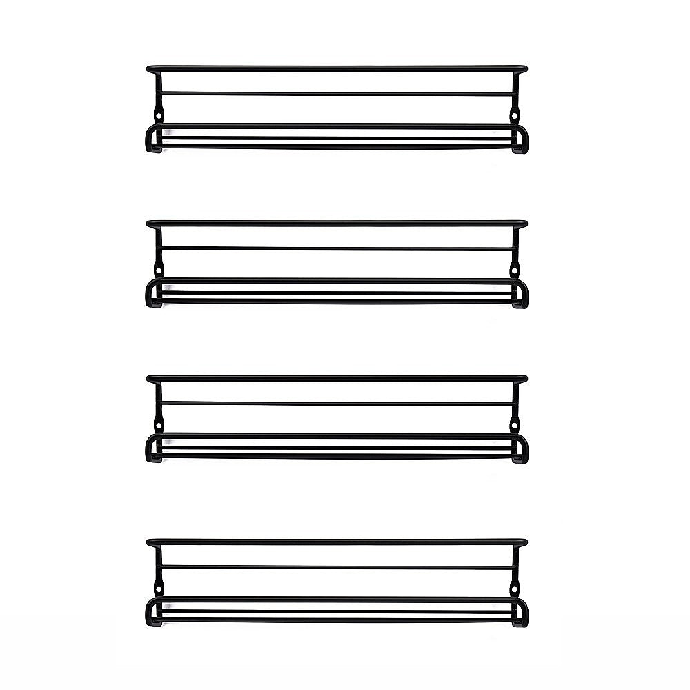 4pc Black Iron Wall Spice Rack - Kitchen Storage Shelf Set V63-952921