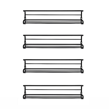 4pc Black Iron Wall Spice Rack - Kitchen Storage Shelf Set V63-952921